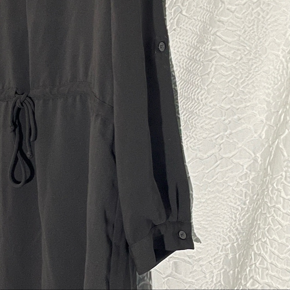 AGB Long Sleeve V Neck Drawstring High Low Black Dress - Picture 3 of 7